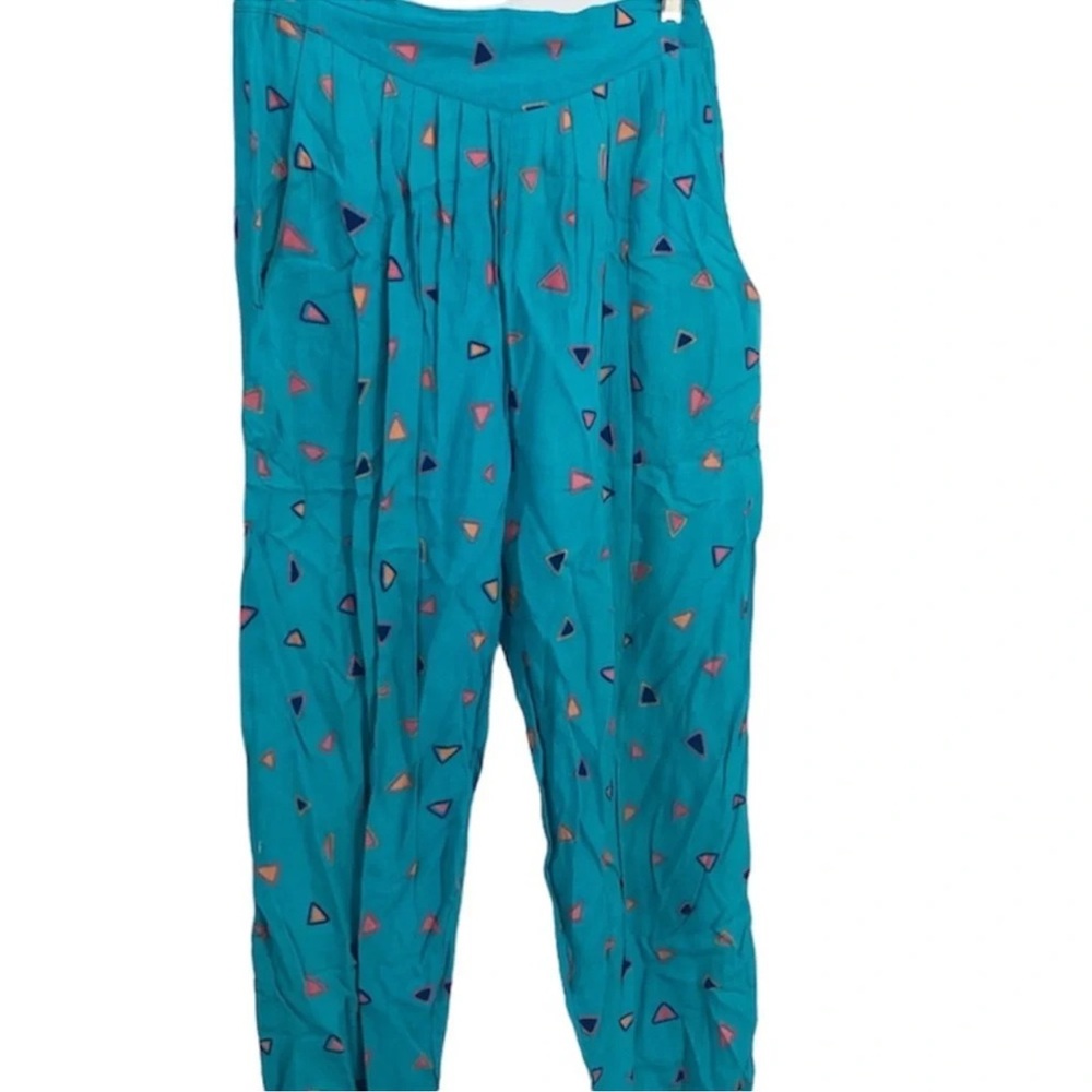 Teal Geometric Patterned vintage 80’s pants size M
